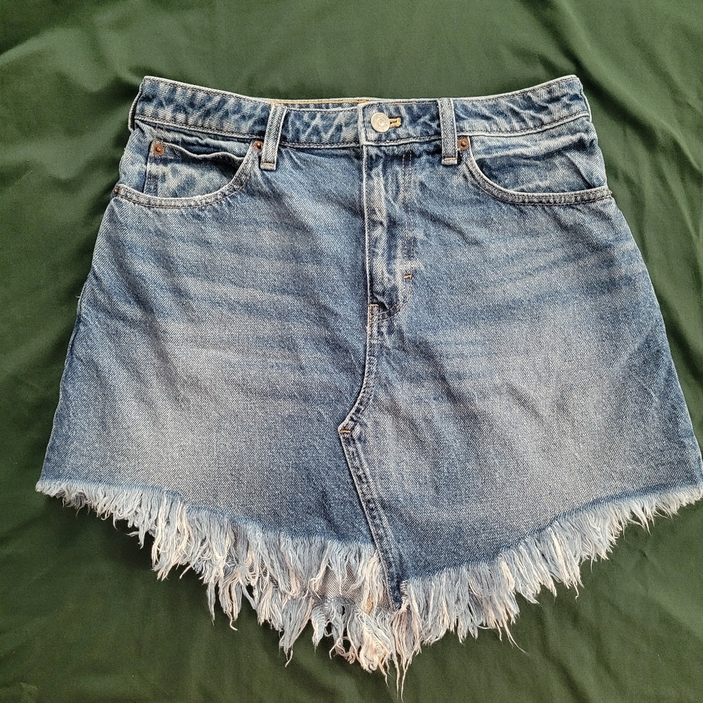 We The Free Blue Frayed Hem Jean Skirt